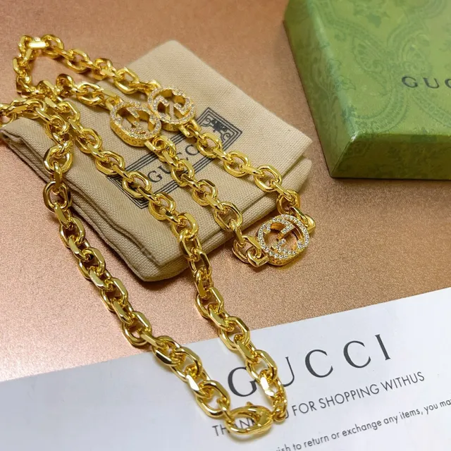 Gucci GG Marmont Triple GG Crystal Pendant Gold Necklace 7