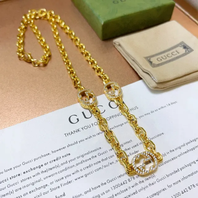 Gucci GG Marmont Triple GG Crystal Pendant Gold Necklace 8