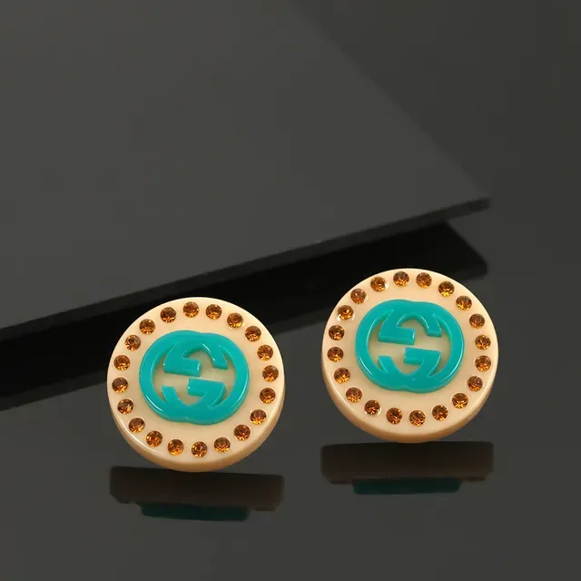 Gucci GG Marmont Turquoise and Amber Rhinestone Stud Earrings 4