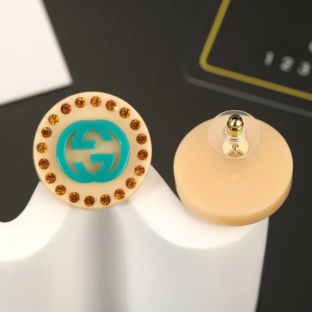 Gucci GG Marmont Turquoise and Amber Rhinestone Stud Earrings 5