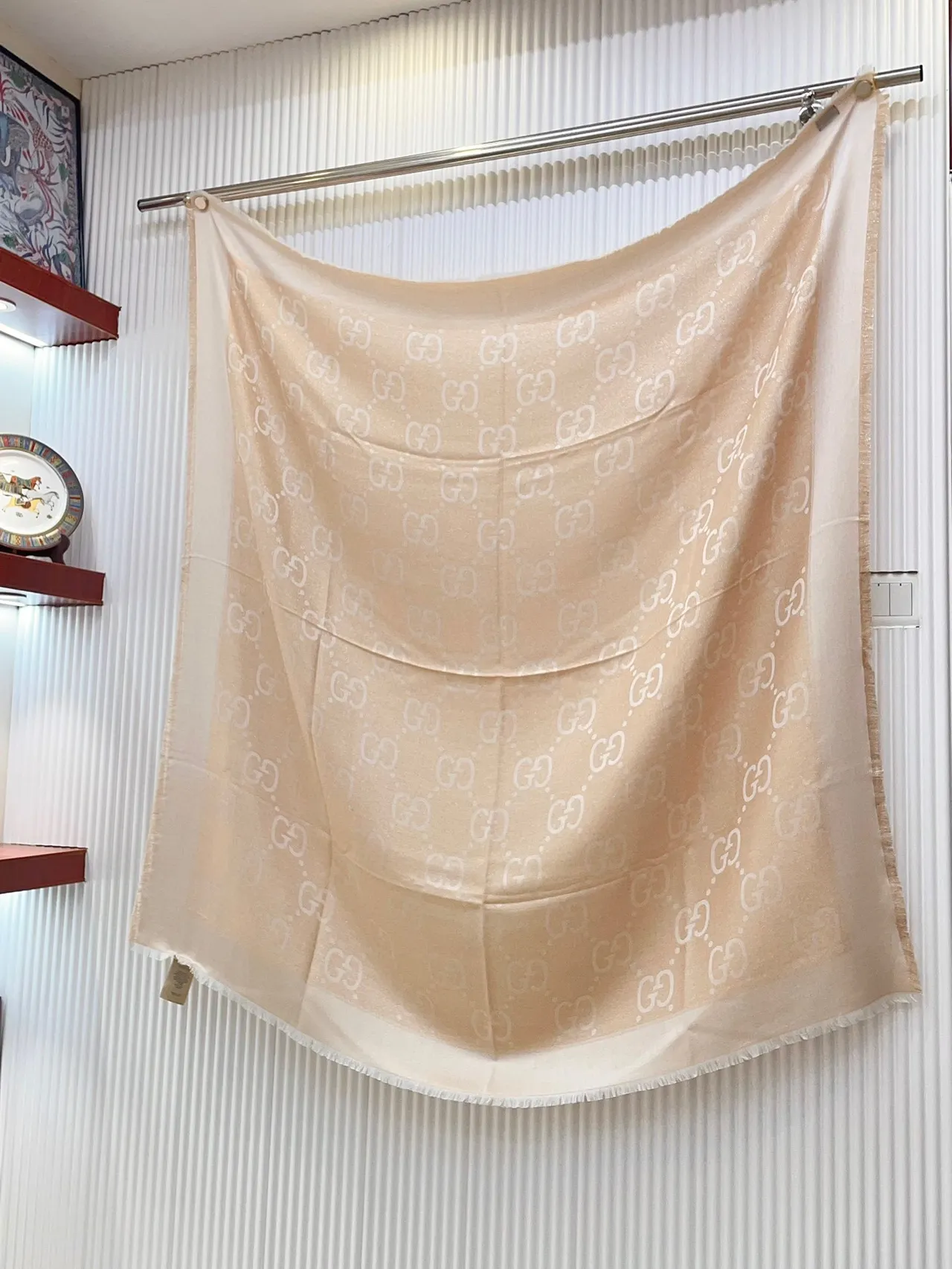 Gucci GG Monogram Beige Silk Scarf 6