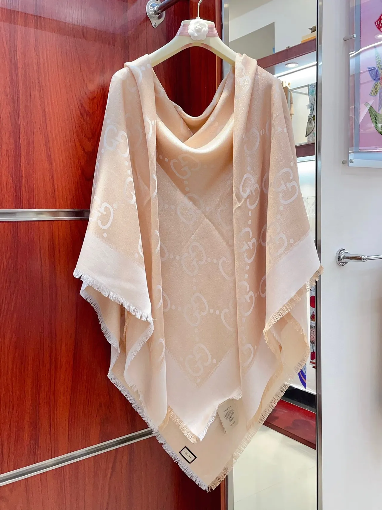 Gucci GG Monogram Beige Silk Scarf 7