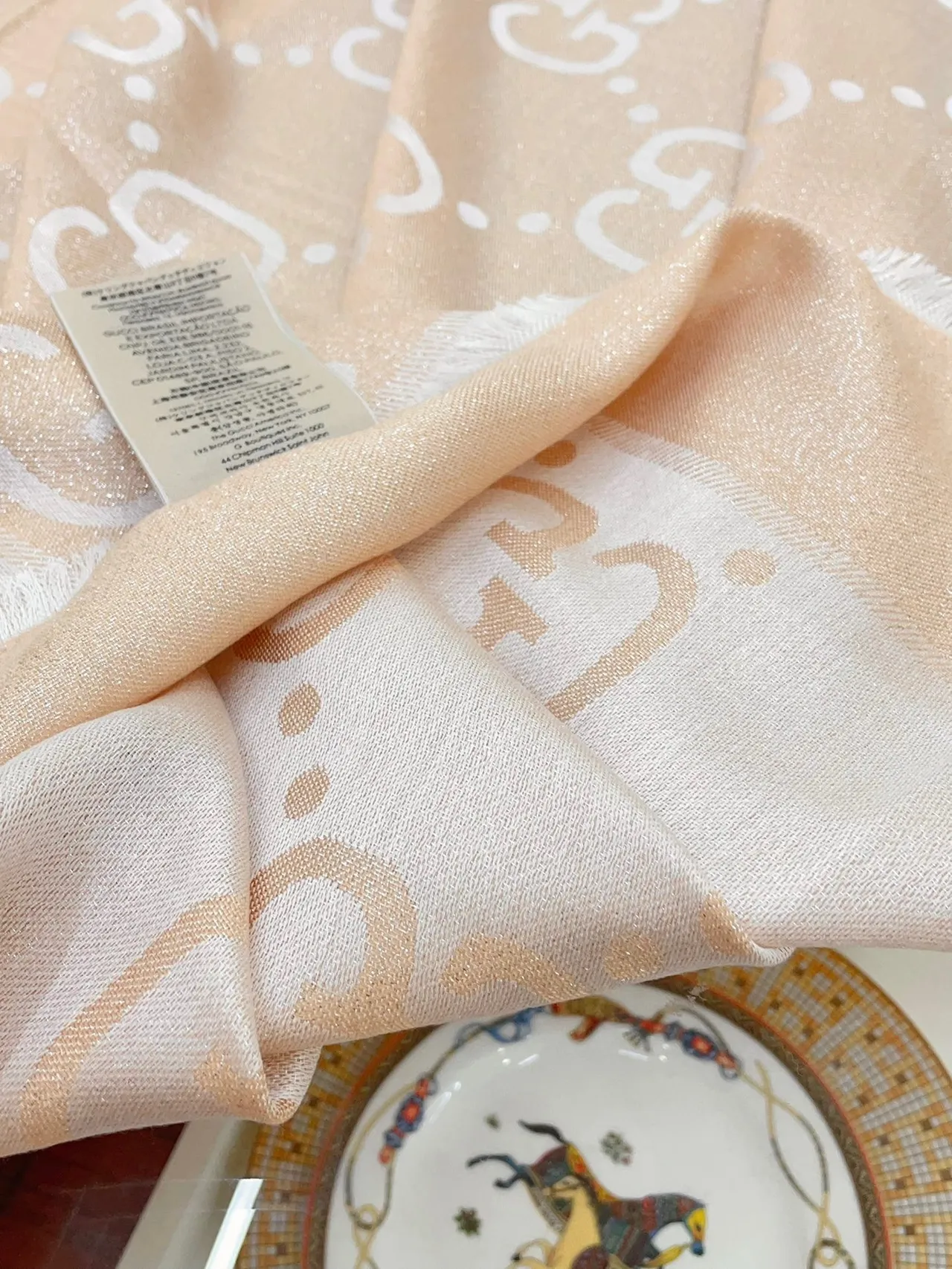 Gucci GG Monogram Beige Silk Scarf 9