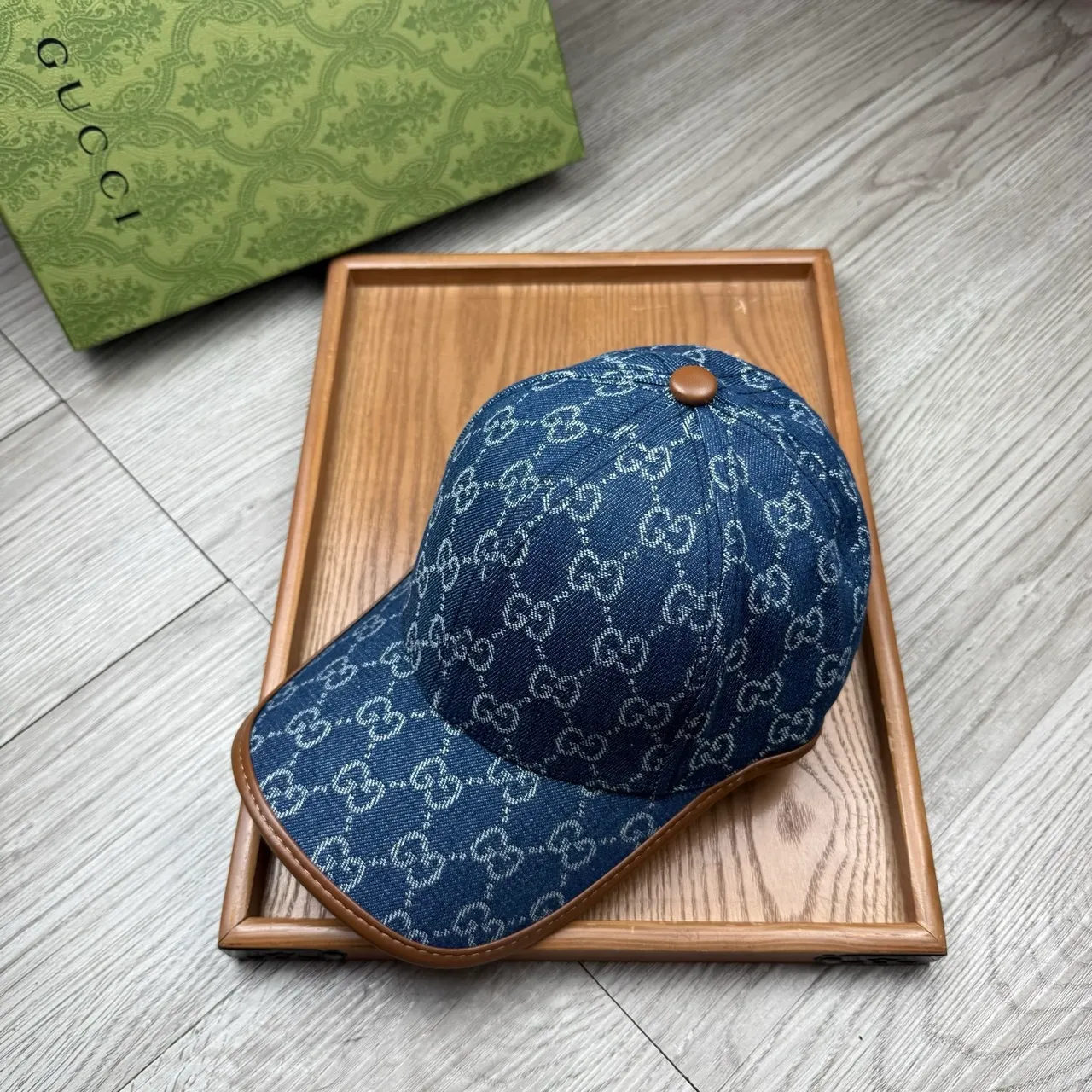 Gucci GG Monogram Boné de beisebol de tecido similar ao denim com estampado interlocking azul e marrom 8