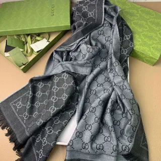 Gucci GG Monogram Gradient Gray Cashmere Scarf
