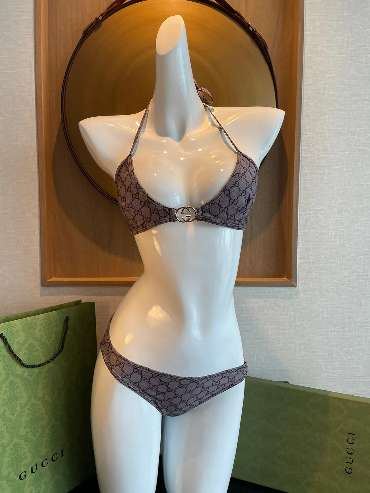 Gucci GG Monogram Halter Triangle Top and Low-Rise Briefs Swimwear 9