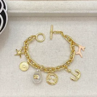 Gucci Gold Beige Link Chain Multi-Charm Pendant Bracelet