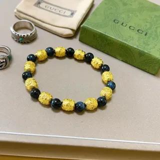 Gucci Gold Blue Beaded Alternating And Dark Spheres Bracelet