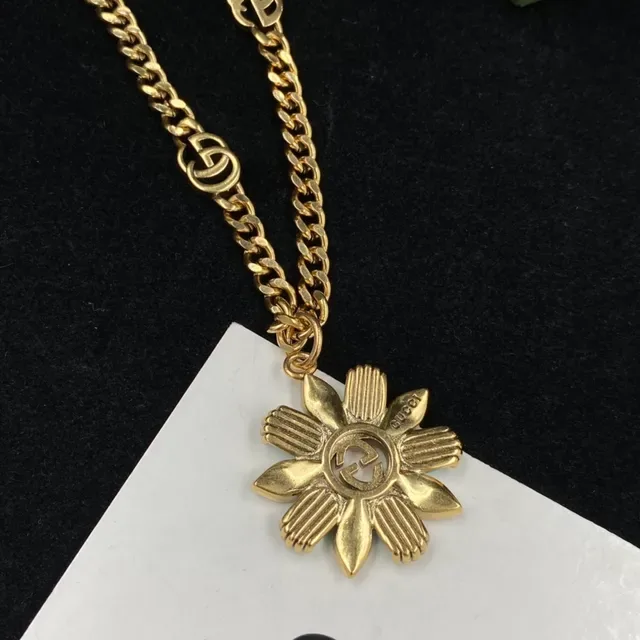 Gucci سلسلة كيرب زرقاء ذهبية قلادة زهرية ديزي 3
