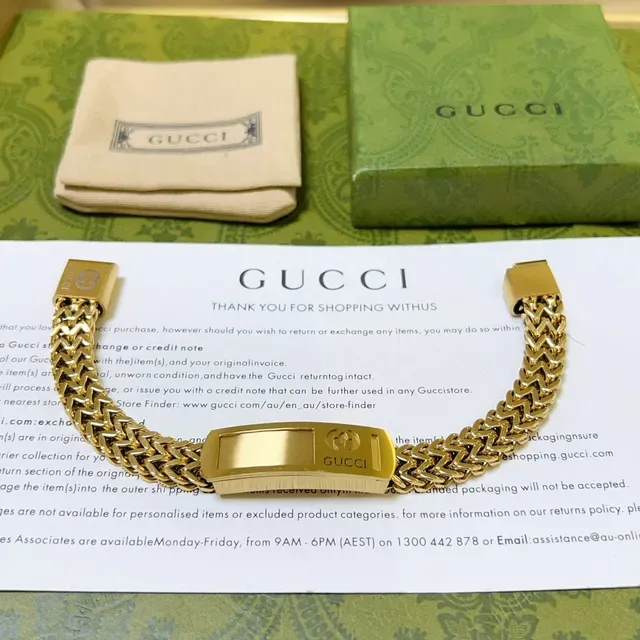 Gucci Gold Chain-Link Rectangular Plaque Bracelet 6