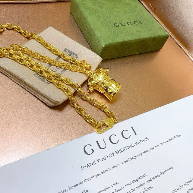 Gucci Gold Curb-Link Chain T-Shirt-Shaped Pendant Necklace 6