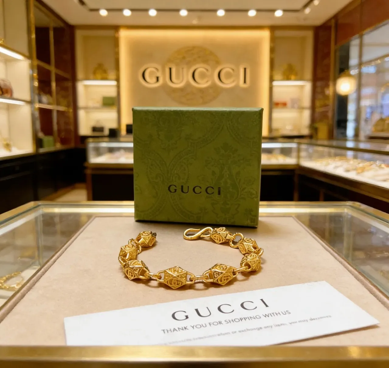 Gucci Gold Geometric Faceted Links Interlocking GG Motif Bracelet 2