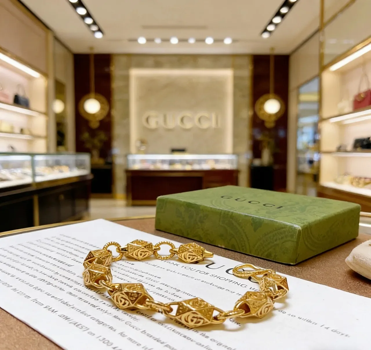 Gucci Gold Geometric Faceted Links Interlocking GG Motif Bracelet 6