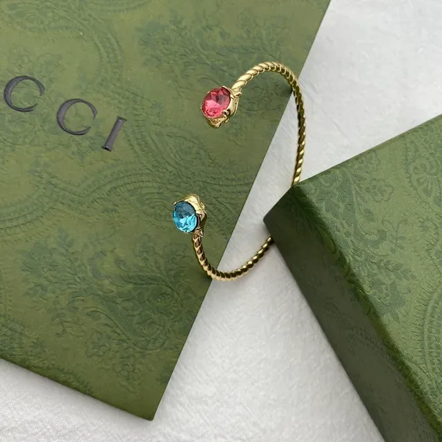 Gucci Gold Multicolor Twisted Cable Animal-Head Terminals Bracelet 1