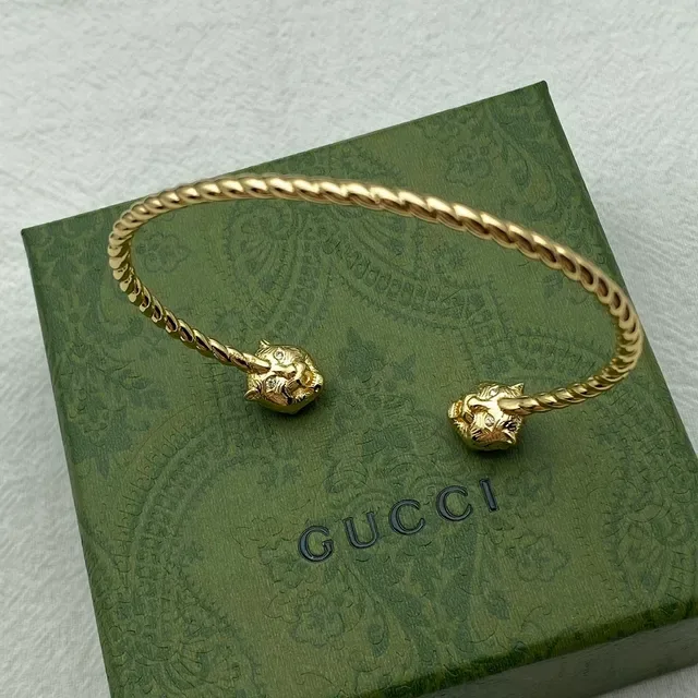 Gucci Gold Multicolor Twisted Cable Animal-Head Terminals Bracelet 4