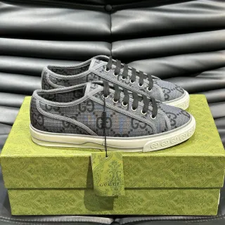 Gucci Gray Black GG Monogram Canvas Low-Top Lace-Up Lifestyle Sneakers