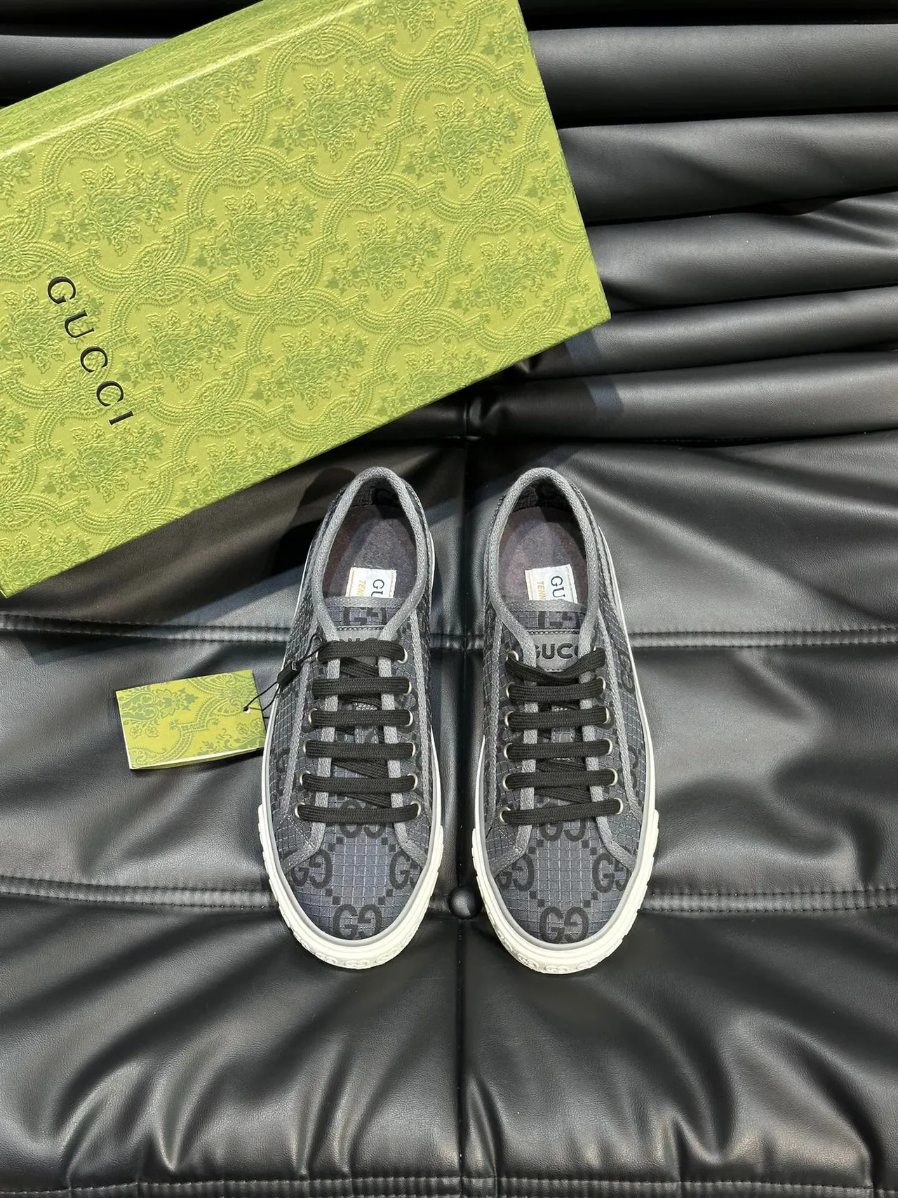 Gucci Gray Black GG Monogram Canvas Low-Top Lace-Up Lifestyle Sneakers 2