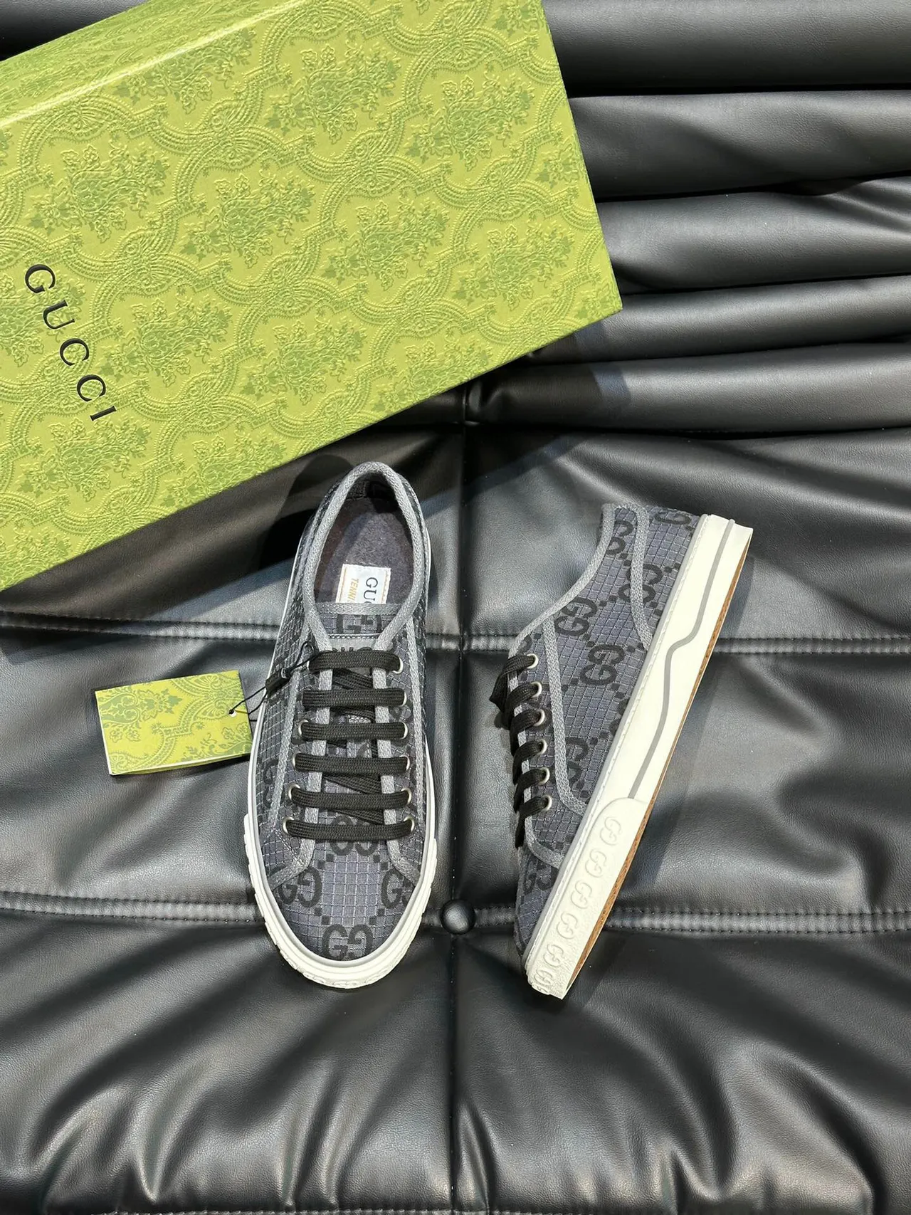 Gucci Gray Black GG Monogram Canvas Low-Top Lace-Up Lifestyle Sneakers 3