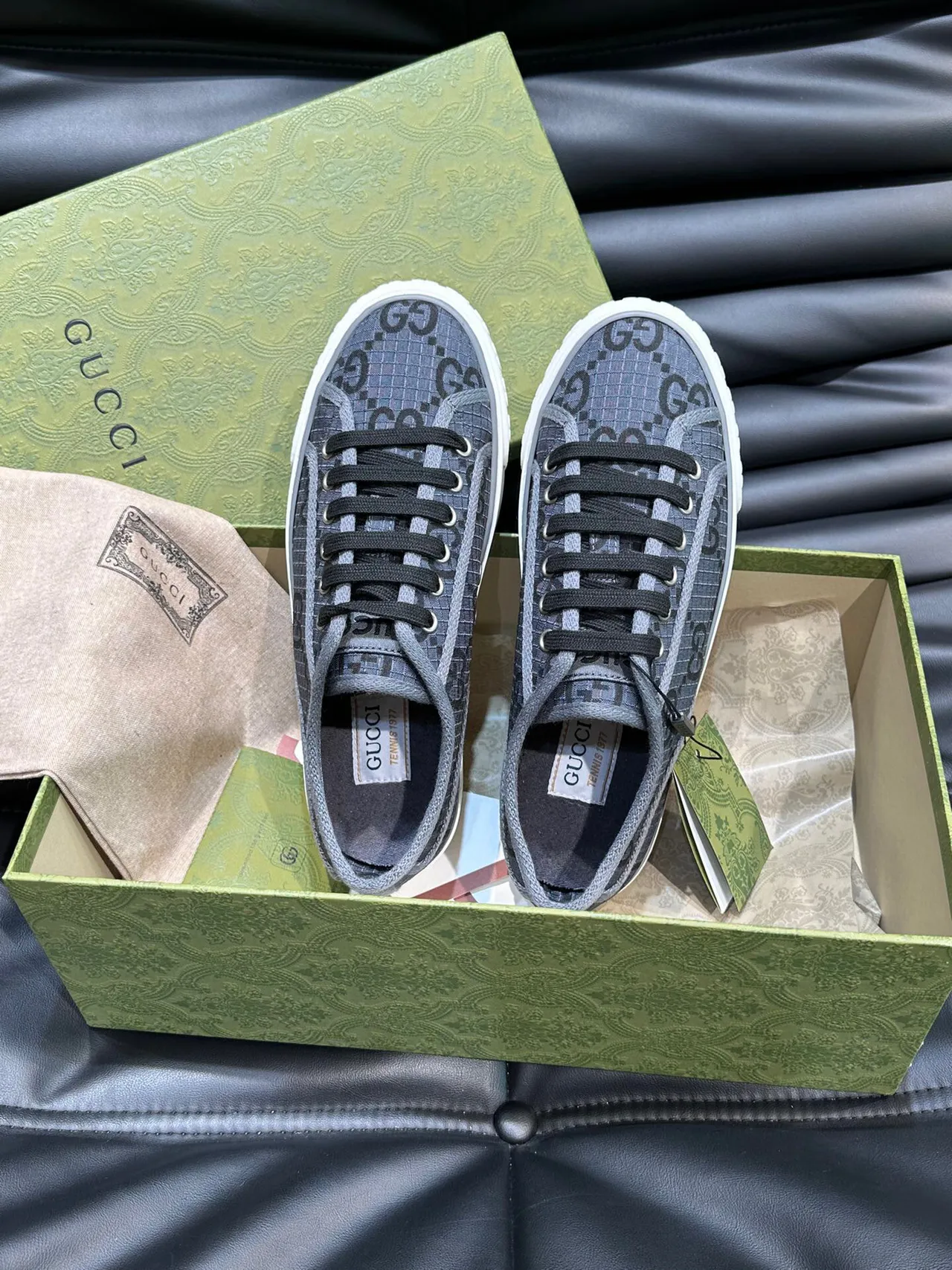 Gucci Gray Black GG Monogram Canvas Low-Top Lace-Up Lifestyle Sneakers 4