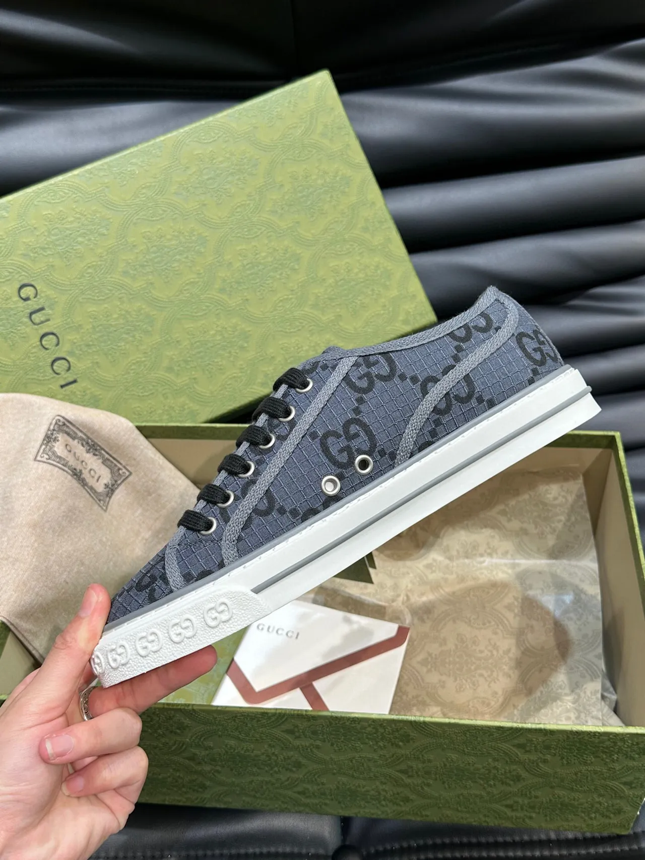 Gucci Gray Black GG Monogram Canvas Low-Top Lace-Up Lifestyle Sneakers 5