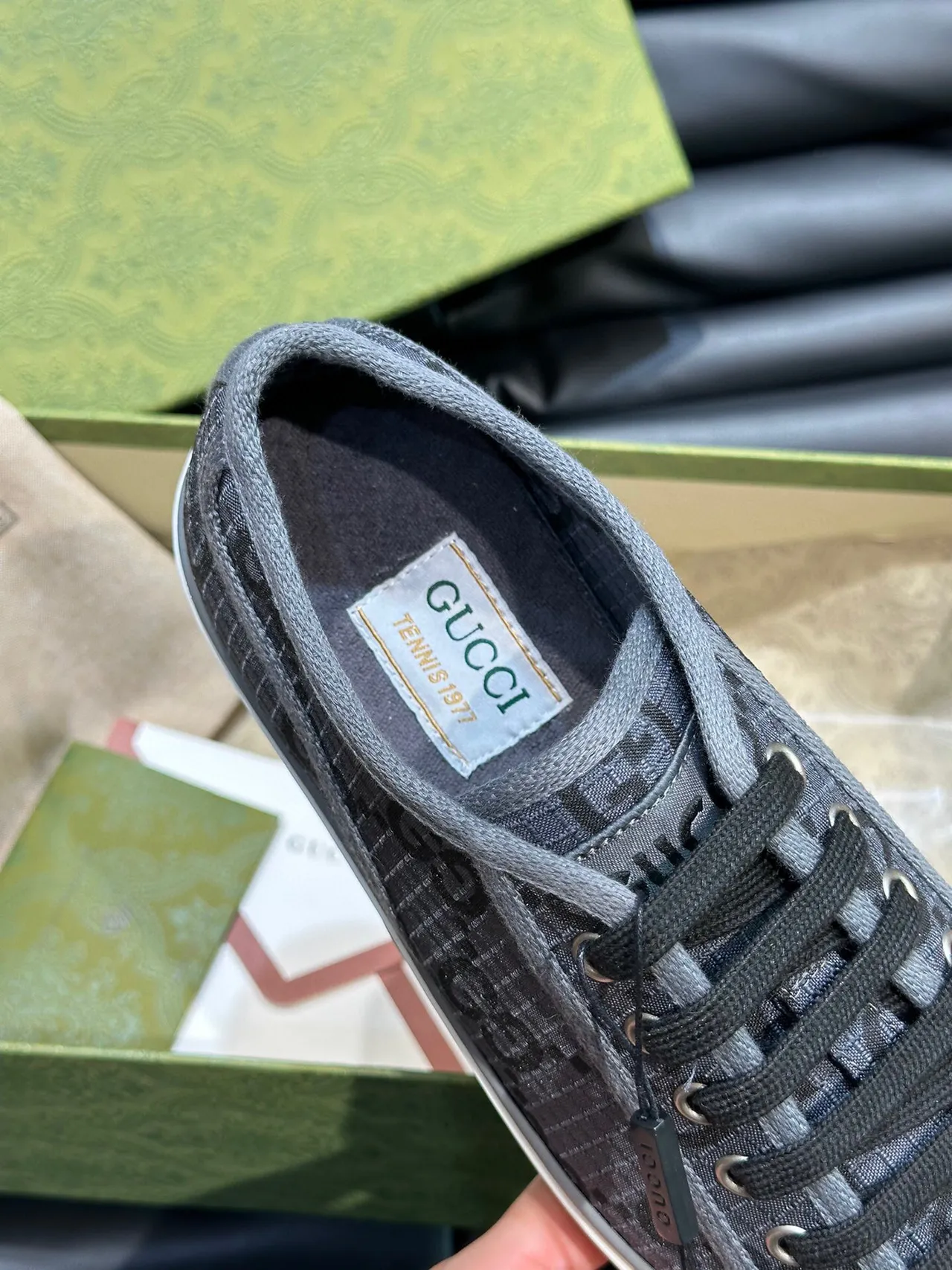 Gucci Gray Black GG Monogram Canvas Low-Top Lace-Up Lifestyle Sneakers 6