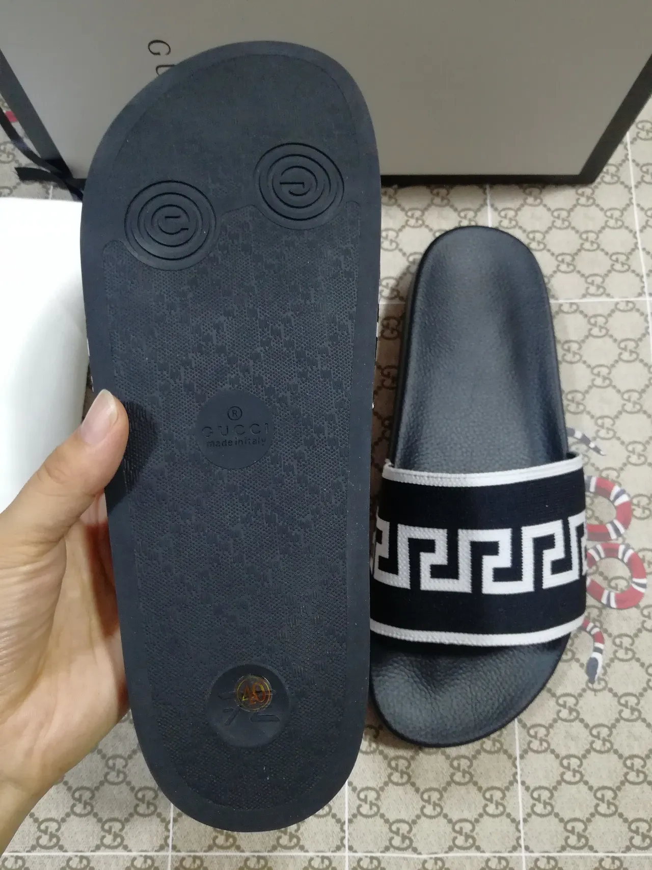 Gucci Greca Slide Black and White Slippers 3