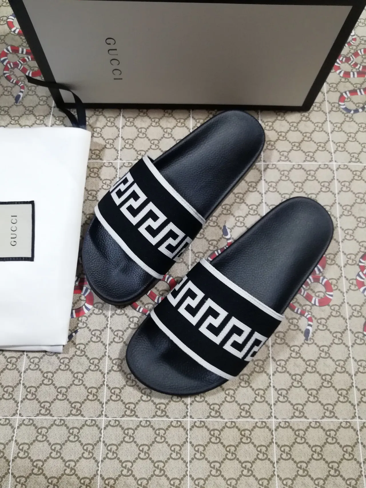 Gucci Greca Slide Black and White Slippers 5