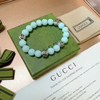 Gucci Green Silver Beaded Interlocking G Charms Bracelet