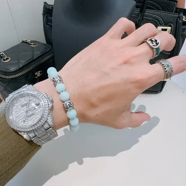 Gucci Green Silver Beaded Interlocking G Charms Bracelet 2