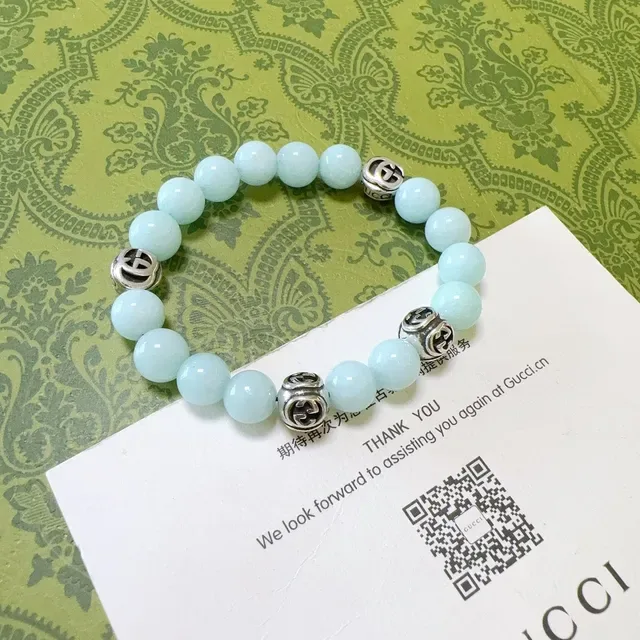 Gucci Green Silver Beaded Interlocking G Charms Bracelet 9