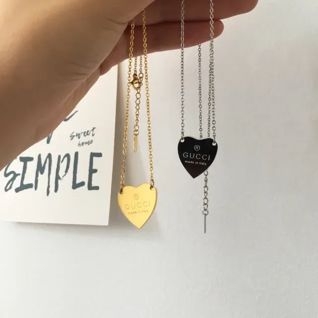 Gucci Heart Pendant Necklace Gold and Silver Tone Necklaces 3
