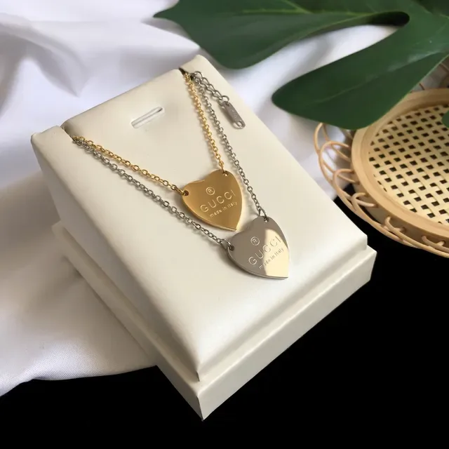 Gucci Heart Pendant Necklace Gold and Silver Tone Necklaces 8