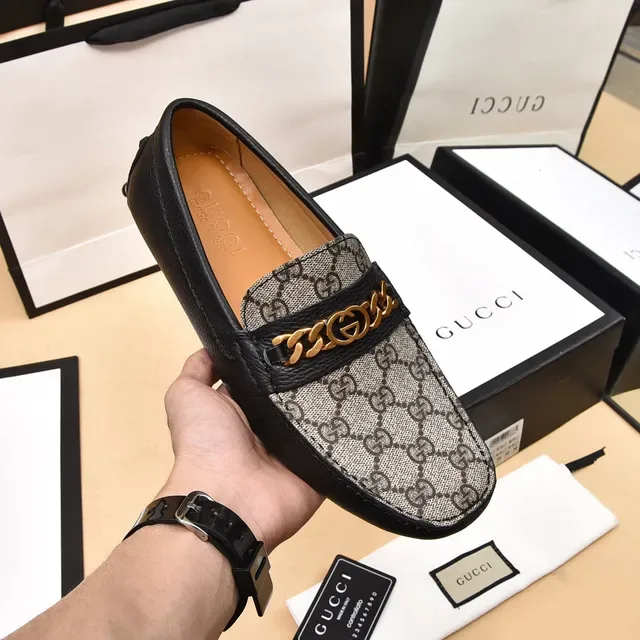 Gucci Horsebit 1955 Beige and Black GG Canvas Loafers 6