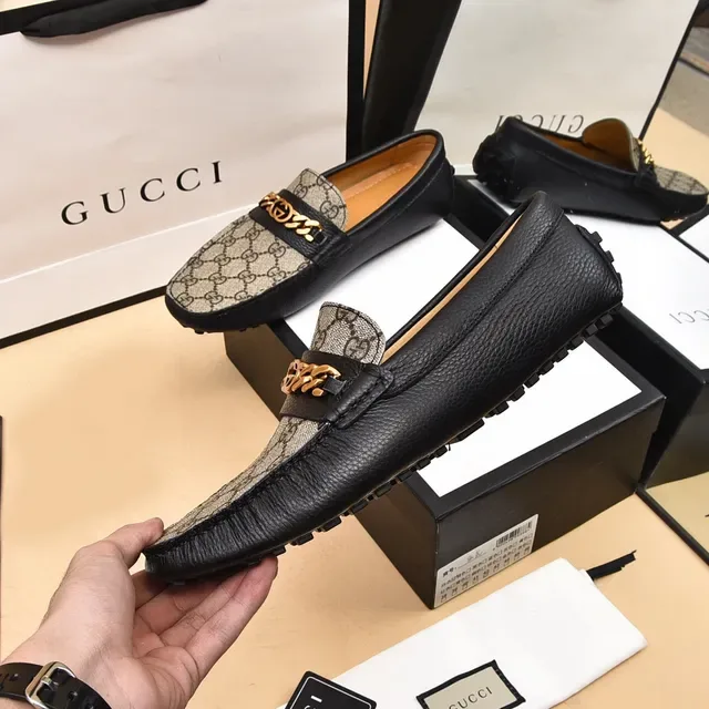 Gucci Horsebit 1955 Beige and Black GG Canvas Loafers 7