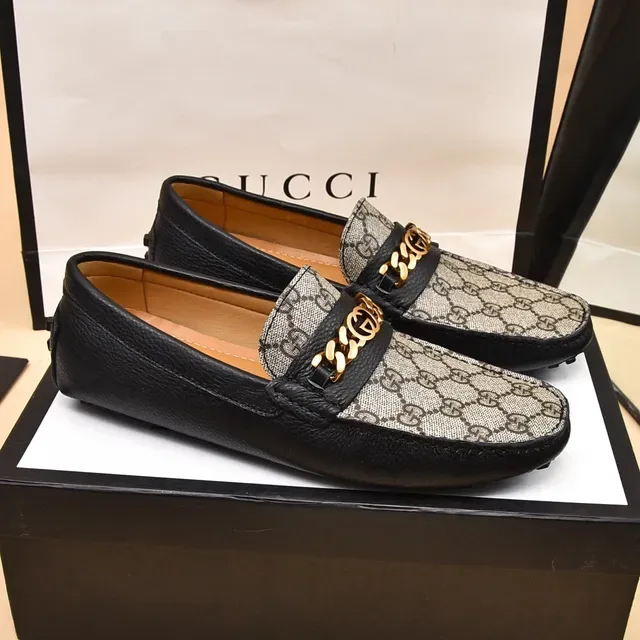 Gucci Horsebit 1955 Beige and Black GG Canvas Loafers 8