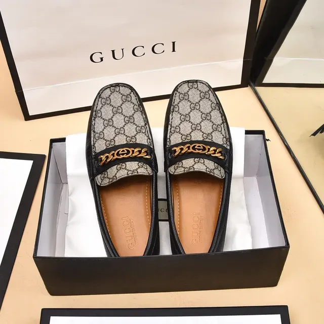 Gucci Horsebit 1955 Beige and Black GG Canvas Loafers 9