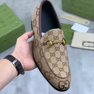 गुच्ची Horsebit 1955 Beige Brown GG Monogram लोफर्स