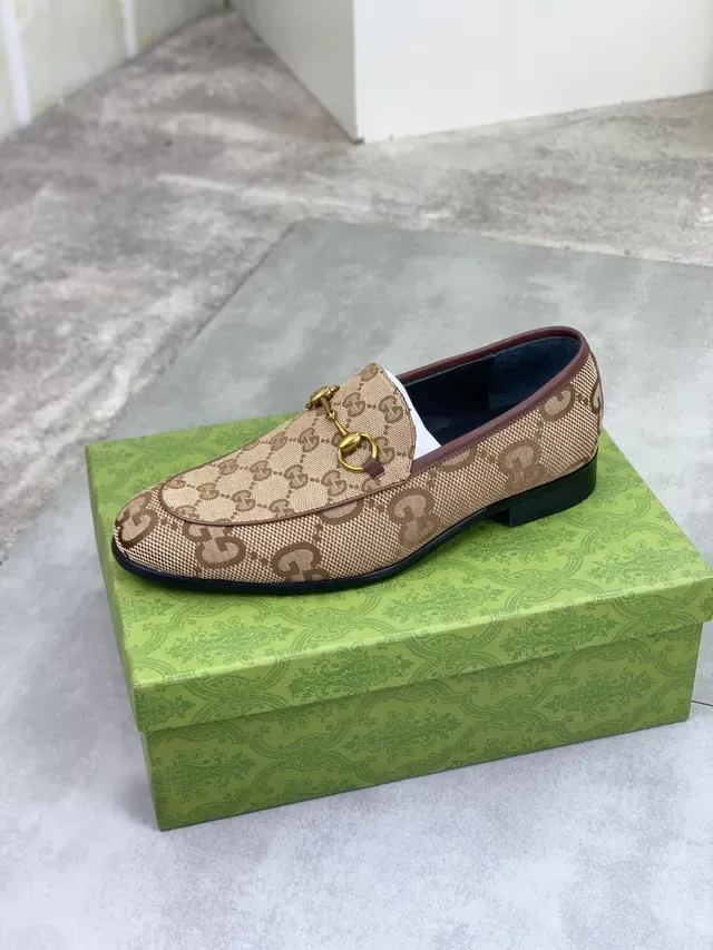 गुच्ची Horsebit 1955 Beige Brown GG Monogram लोफर्स 4