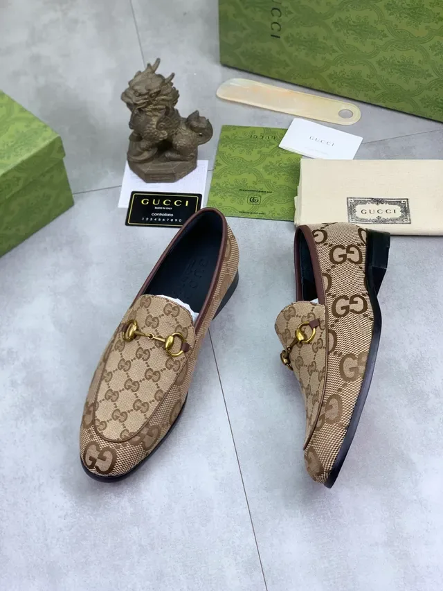 गुच्ची Horsebit 1955 Beige Brown GG Monogram लोफर्स 5