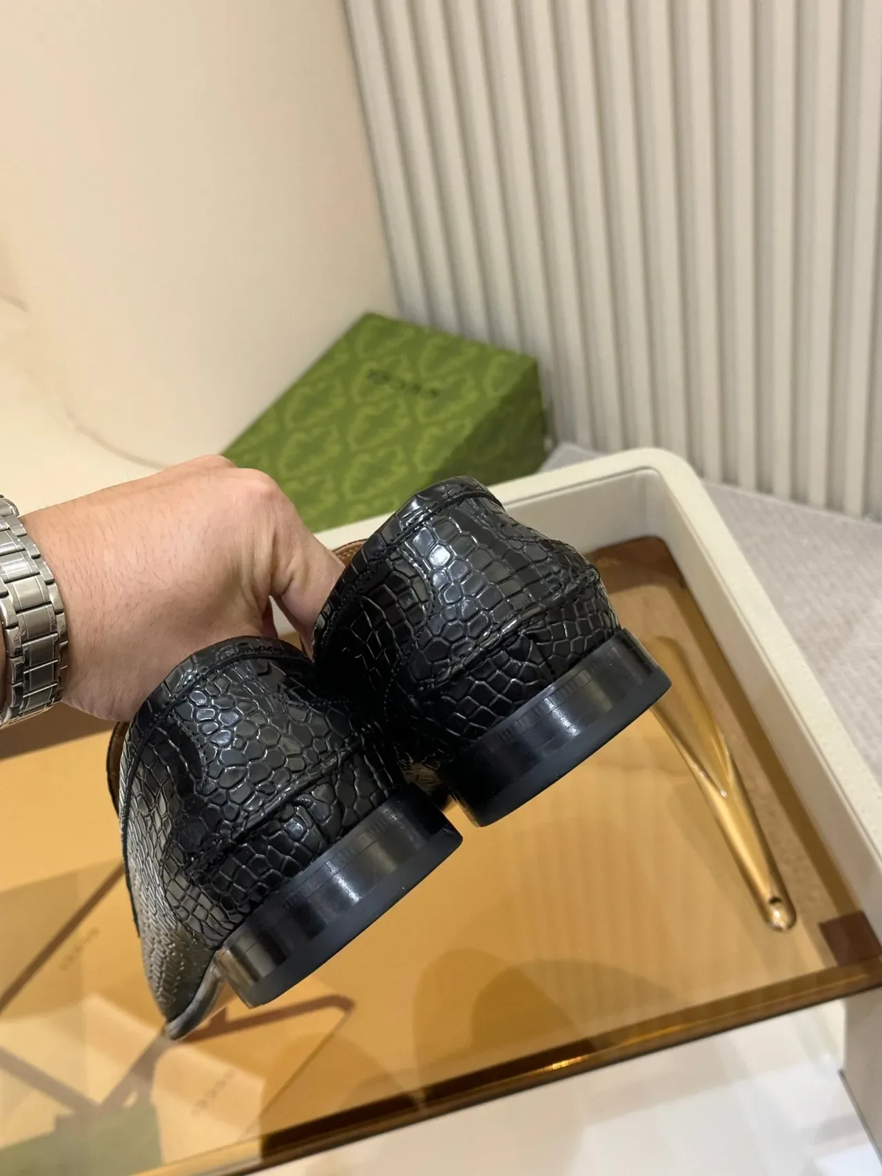 Gucci Horsebit 1955 Black Croc-Embossed Leather Loafer 3