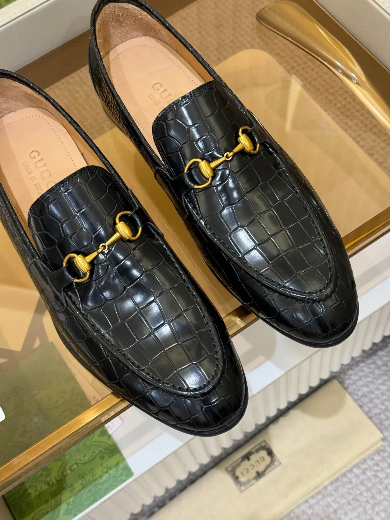 Gucci Horsebit 1955 Black Croc-Embossed Leather Loafer 4