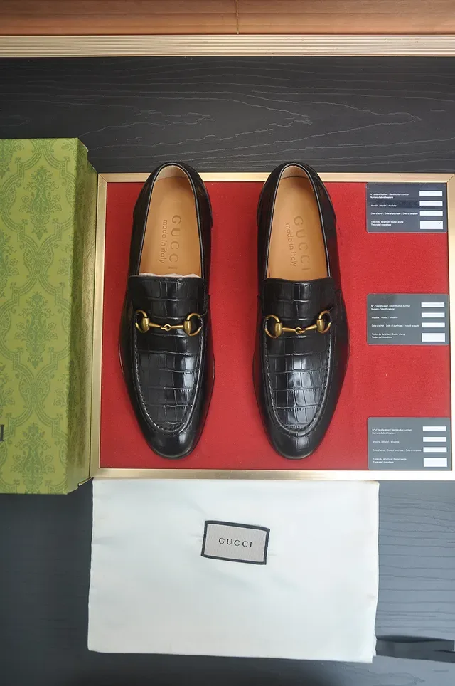 Gucci Horsebit 1955 Black Gold Crocodile-Embossed Leather Buckle Loafer 5