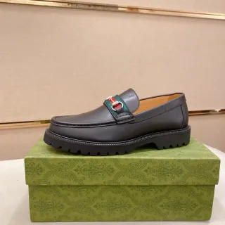 Gucci Horsebit 1955 काला हरा चमड़ा लूफर बकल