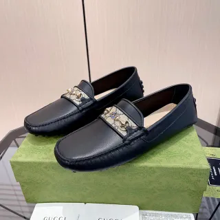 Gucci Horsebit 1955 黑色皮革 GG Web 乐福鞋