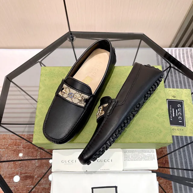 Gucci Horsebit 1955 Black Leather GG Web Loafers 5