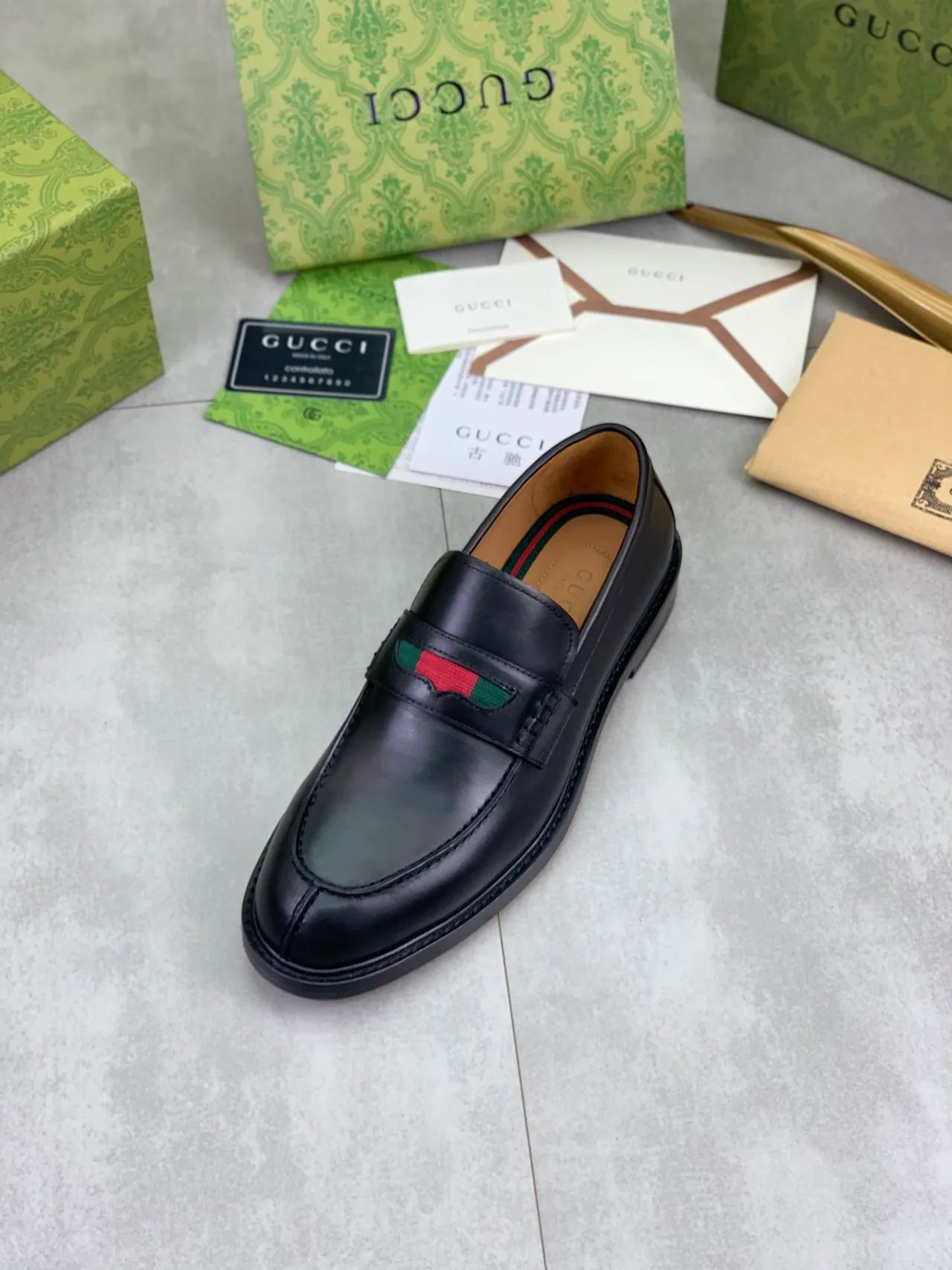 Gucci Horsebit 1955 Black Leather Web Strap Loafers 4