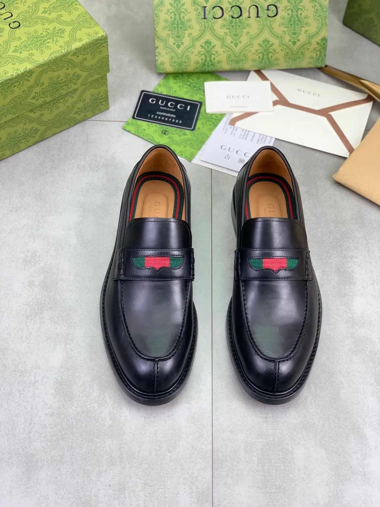 Gucci Horsebit 1955 Black Leather Web Strap Loafers 5