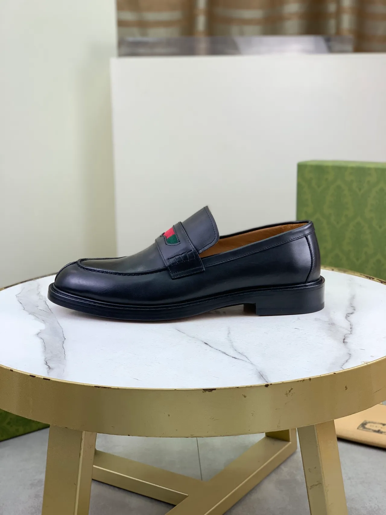 Gucci Horsebit 1955 Black Leather Web Strap Loafers 6