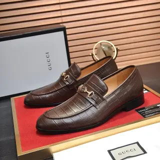 Gucci Horsebit 1955 भूरा क्रॉक-एम्बॉस्ड लेदर लोफर