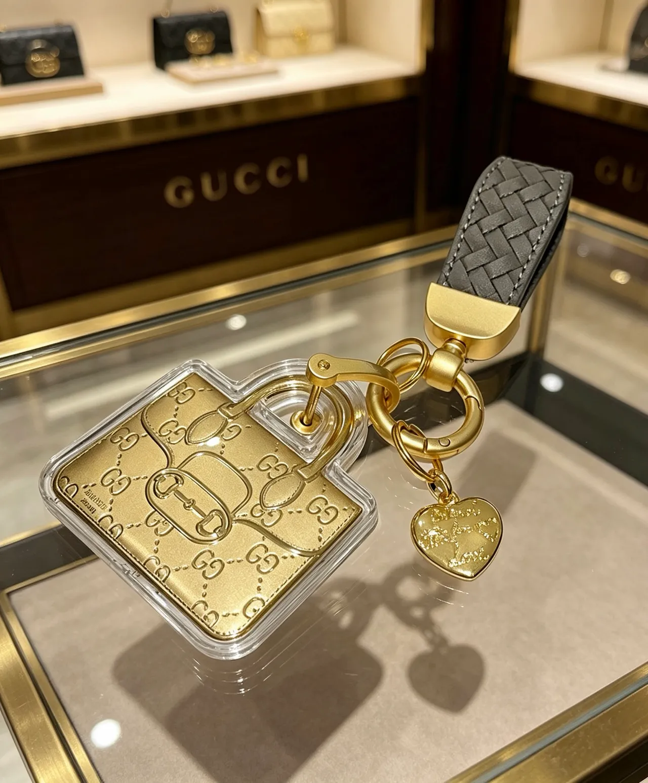 Gucci Horsebit 1955 Gold Black GG Monogram Embossed Plaque Intrecciato Woven Leather Strap Phone Accessory 2